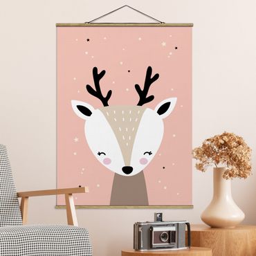 Fabric print with poster hangers - Happy Deer