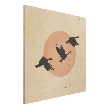Print on wood - Birds In Front Of Rose Sun III