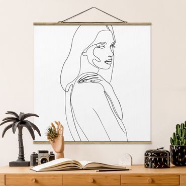 Fabric print with poster hangers - Line Art Woman's Shoulder Black And White