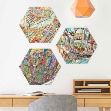Alu-Dibond hexagon - Modern Maps Boston - Montreal - St. Louis