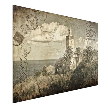 Print on forex - Vintage Postcard With Lighthouse And Palm Trees