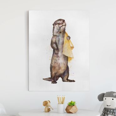 Canvas print - Illustration Otter With Towel Painting White