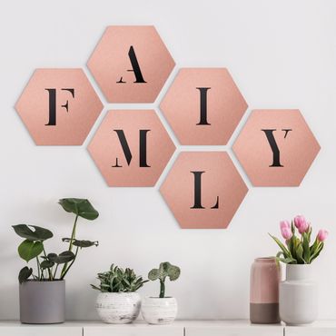 Alu-Dibond hexagon - Letters FAMILY Black Set II