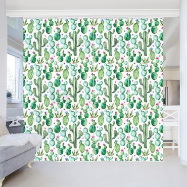 Sliding panel curtains set - Watercolour Cactus