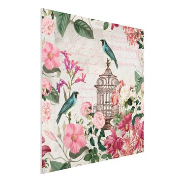 Print on forex - Shabby Chic Collage - Pink Flowers And Blue Birds