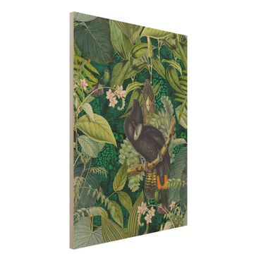 Print on wood - Colourful Collage - Cockatoos In The Jungle