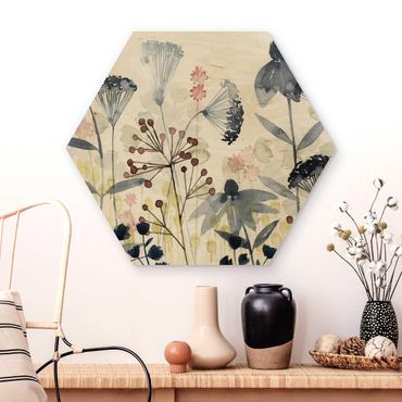 Wooden hexagon - Wildflower Watercolour I
