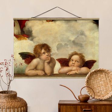 Fabric print with poster hangers - Raffael - Two Angels. Detail from The Sistine Madonna