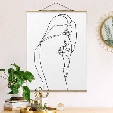 Fabric print with poster hangers - Line Art Nude Shoulder Black And White
