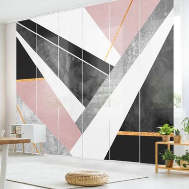 Sliding panel curtain - Black And White Geometry With Gold