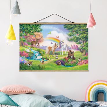 Fabric print with poster hangers - Enchanted Forest With Unicorn