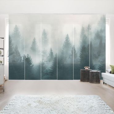 Sliding panel curtains set - Coniferous Forest In Fog