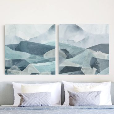 Print on canvas - Waves In Blue Set I