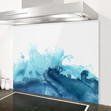 Glass Splashback - Wave Watercolor Blue I - Landscape 3:4
