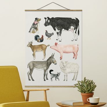 Fabric print with poster hangers - Farm Animal Family I