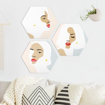 Forex hexagon - Line Art Portrait Women Pastel Set