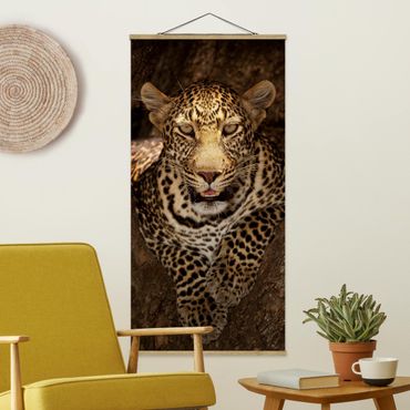 Fabric print with poster hangers - Leopard Resting On A Tree