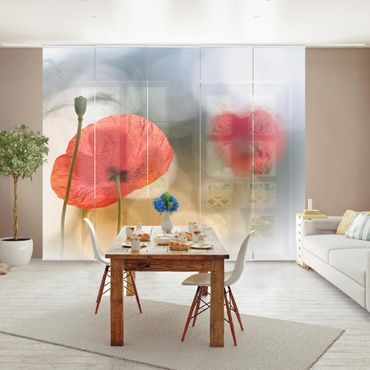 Sliding panel curtains set - Poppies In The Morning