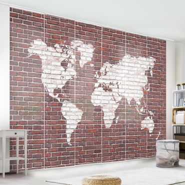 Sliding panel curtains set - Brick World Map