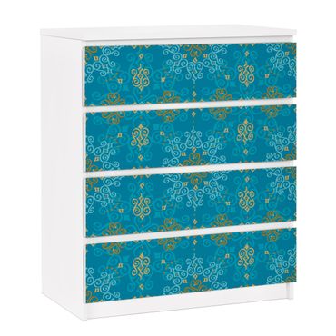 Adhesive film for furniture IKEA - Malm chest of 4x drawers - Oriental Ornament Turquoise