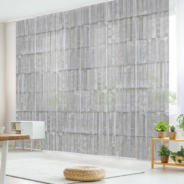 Sliding panel curtains set - Concrete Brick Wallpaper
