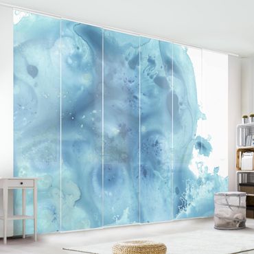 Sliding panel curtains set - Wave Watercolour Turquoise IV