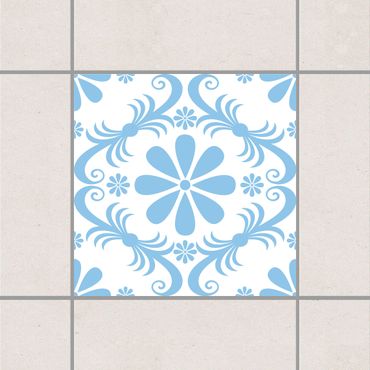 Tile sticker - Flower Design White Light Blue