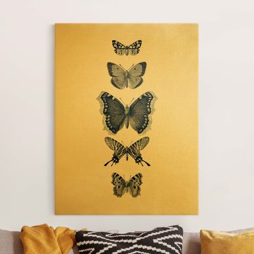 Canvas print gold - Ink Butterflies On Beige Backdrop