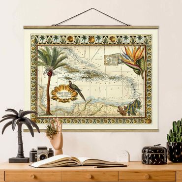Fabric print with poster hangers - Vintage Tropical Map West Indies