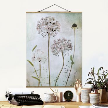 Fabric print with poster hangers - Allium flowers in pastel