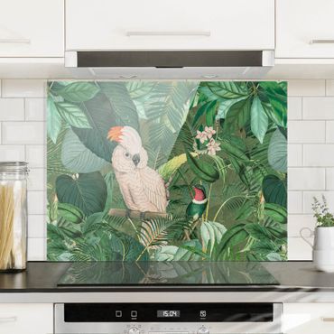 Glass Splashback - Vintage Collage - Cockatoo And Hummingbird - Landscape 3:4