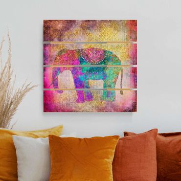 Print on wood - Colourful Collage - Indian Elephant