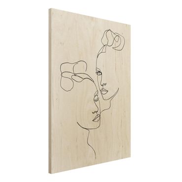 Print on wood - Line Art Faces Women Black And White