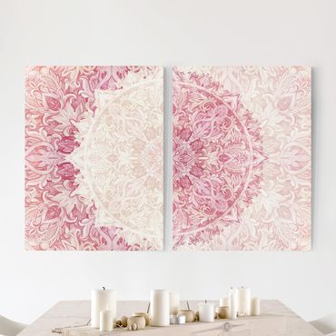 Print on canvas - Mandala Watercolour Ornament Set Beige Pink