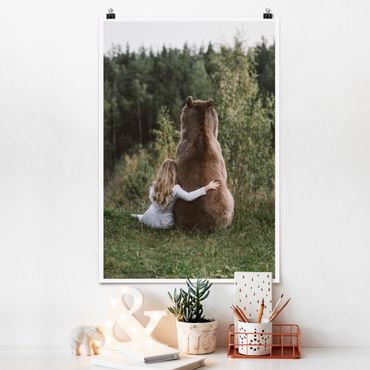 Poster animals - Girl With Brown Bear