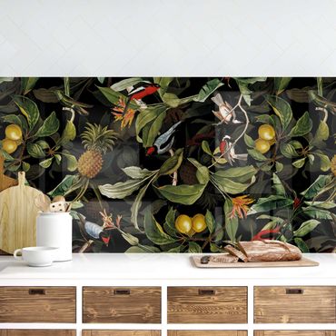 Kitchen wall cladding - Birds With Pineapple Green