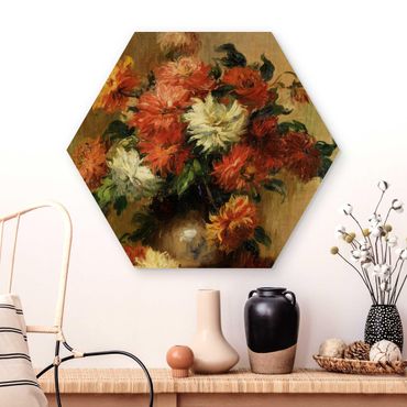 Wooden hexagon - Auguste Renoir - Still Life with Dahlias