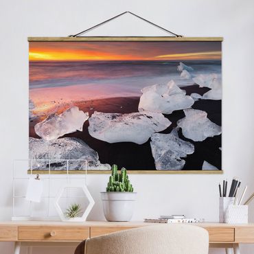 Fabric print with poster hangers - Chunks Of Ice Jökulsárlón Iceland