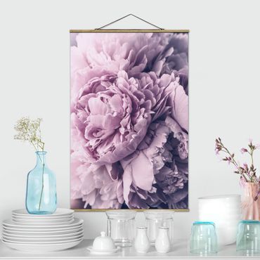 Fabric print with poster hangers - Purple Peony Blossoms