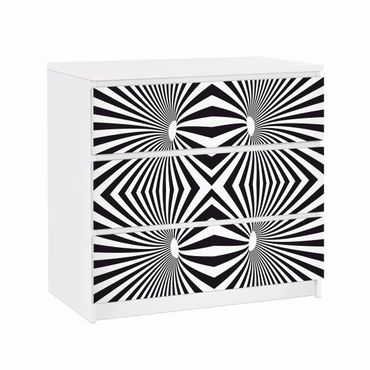 Adhesive film for furniture IKEA - Malm chest of 3x drawers - Psychedelic Black And White pattern