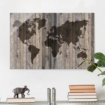 Glass print - Wood World Map