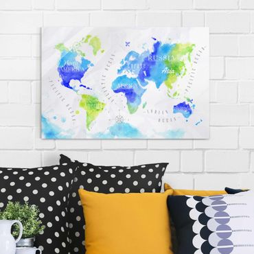 Glass print - World Map Watercolour Blue Green