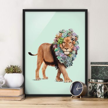 Framed poster - Lion With Succulents