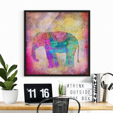 Framed poster - Colourful Collage - Indian Elephant