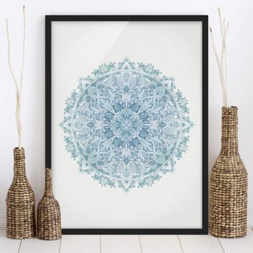 Framed poster - Mandala WaterColours Ornament Hand Painted Turquoise