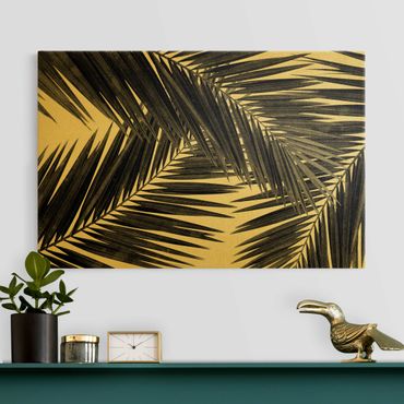 Canvas print gold - View Over Palm Leaves Black And White