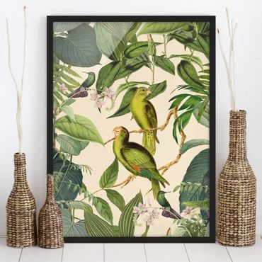 Framed poster - Vintage Collage - Parrots In The Jungle