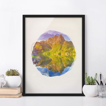 Framed poster - WaterColours - Mountain Landscape With Water Reflection In Norway