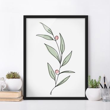 Framed poster - Branch With Berries Line Art