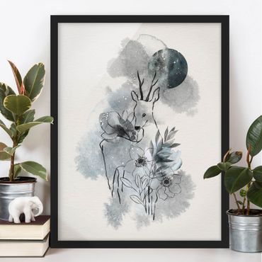 Framed poster - Deer And Moon